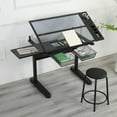thumbnail image 3 of Gzxs Glass Drafting Table w/ Cushioned Stool – Adjustable Professional Artwork Drawing Desk with Tiltable Glass Top and 2 Drawers for Craft Station Home Office School Studio – Black, 3 of 10