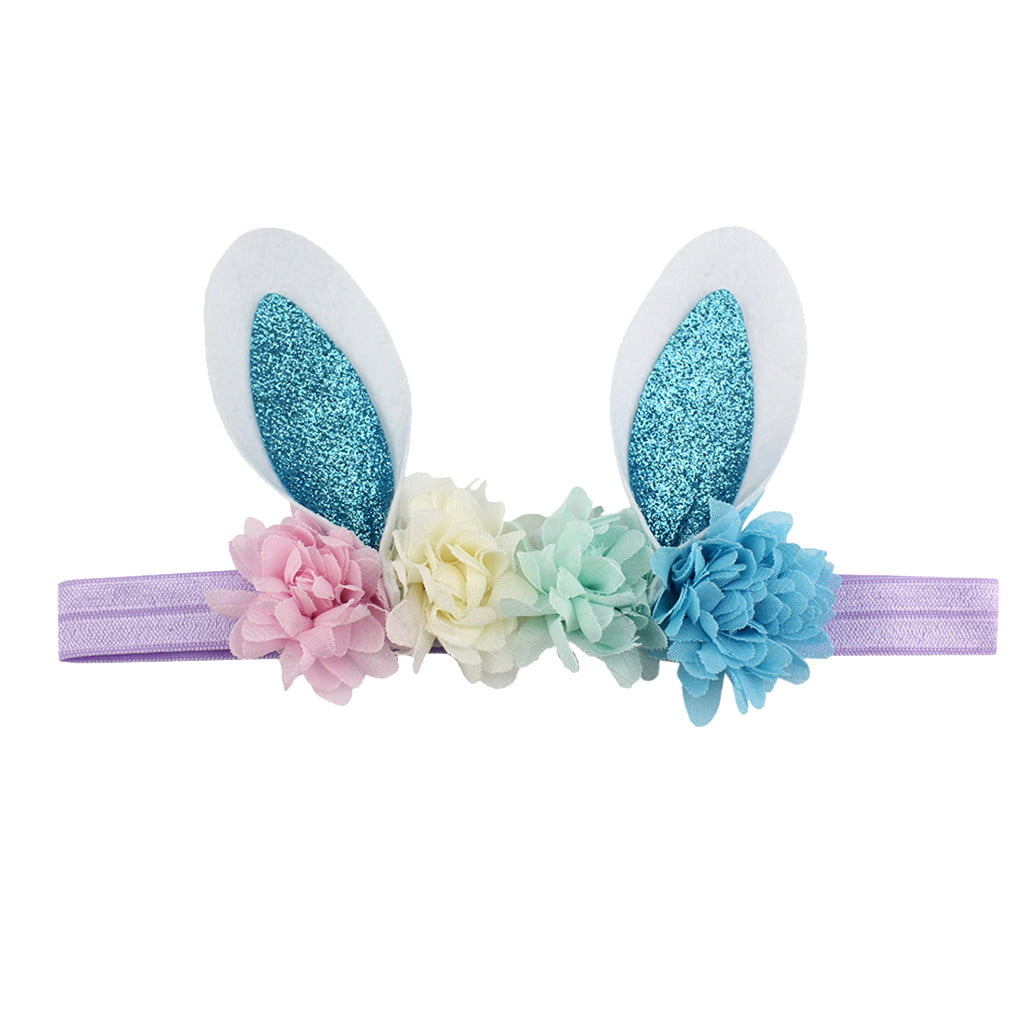 Easter Babies Headband Flower Rabbit Ears Hair Band Easter Sunday Multicolor