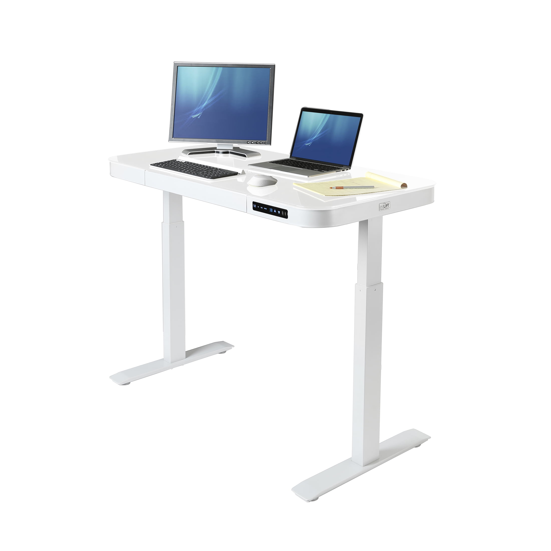 Photo 1 of 47" Airlift Tempered Glass Electric Standing Desktop Dual 2.4A USB Charging Port Height Adjustable White - Seville Classics