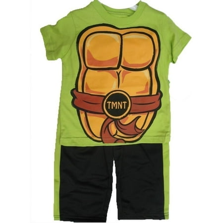 Little Boys Lime Green Ninja Turtles Sign Print 2 Pc Pants Set 2T-4T
