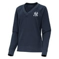 thumbnail image 2 of Women's Antigua Heather Navy New York Yankees Varsity Tri-Blend V-Neck Long Sleeve T-Shirt, 2 of 3