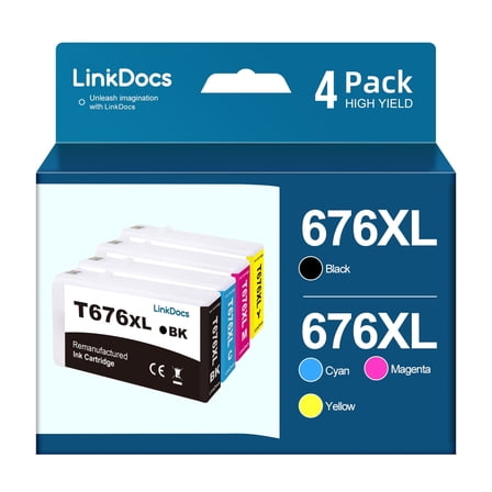 LinkDocs Ink Cartridge Replacement for Epson 676XL T676XL High Yield used with Epson Workforce WP-4020 WP-4530 WP-4540 WP-4010 WP-4023 WP-4090 WP-4520 WP-4533 Printer(Black,Cyan,Magenta,Yellow,4Pack)