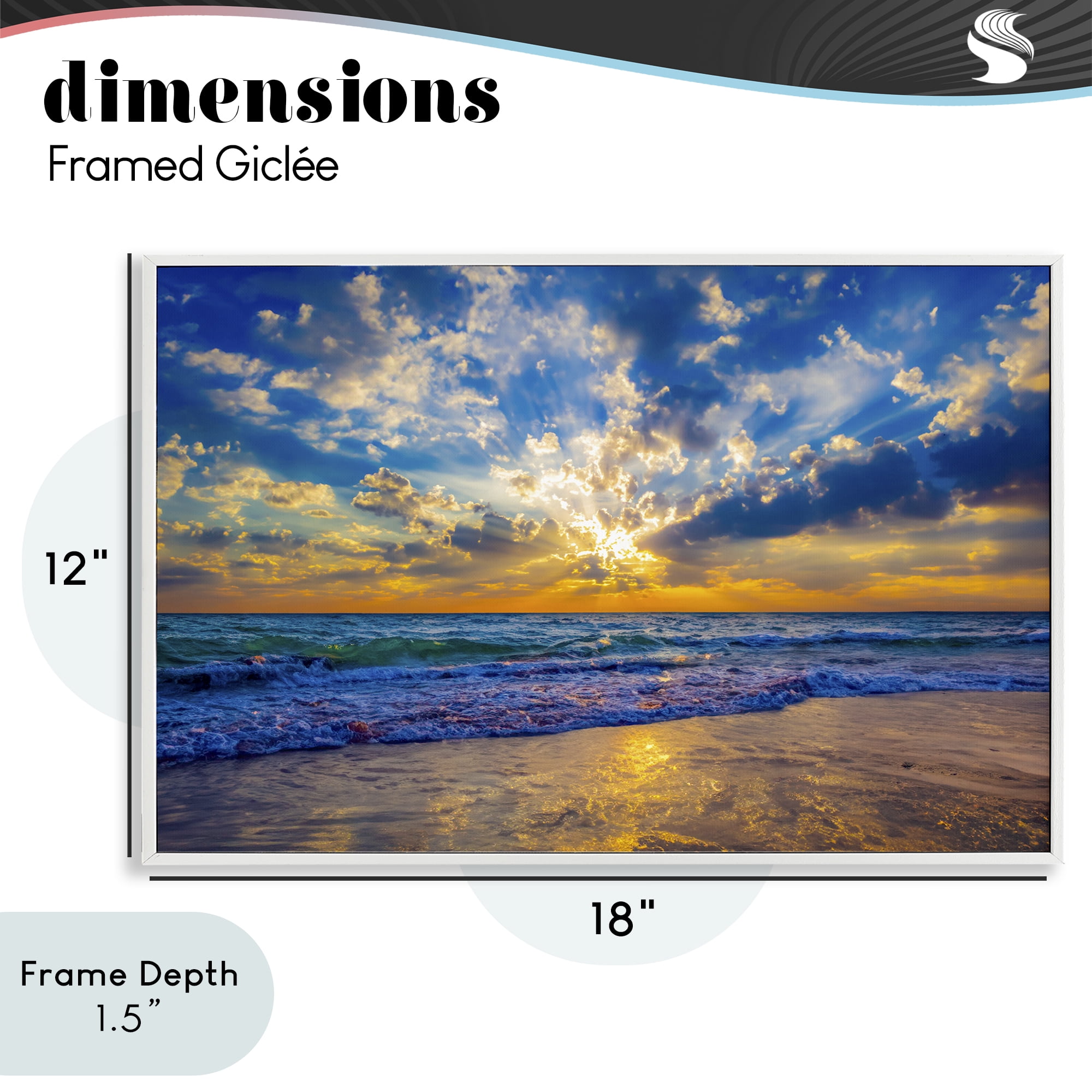 Stupell Industries Golden Blue Sun Ray On Beach White Framed Giclee Art, design by Eszra Tanner
