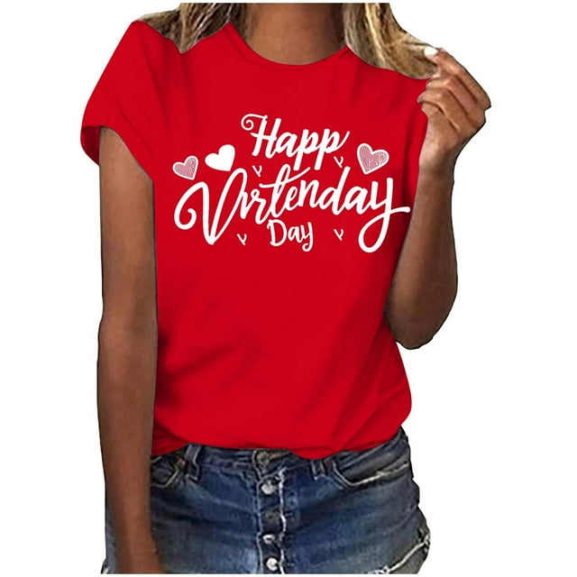 BLVB T-Shirts de la Saint-Valentin pour Femmes Mignons avec Cœur Graphique T-Shirts Manches Courtes pour Elle