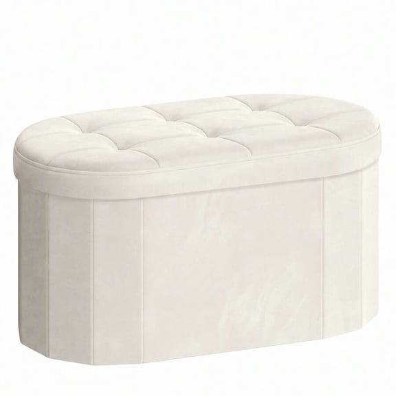 Folding Ottoman With Storage, Oval Storage Ottoman Bench, For Living Room, Bedroom, Velvet Fabric, 15 X 30 X 15 Inches