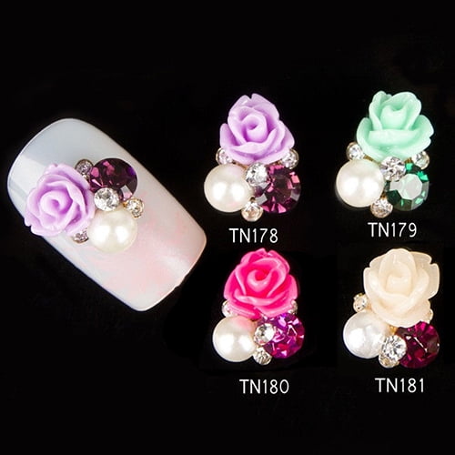 Visland 10 Pcs 3D Rose Fleur Nail Art Autocollants Conseils Goujons Strass Ongles Décoration Bijoux