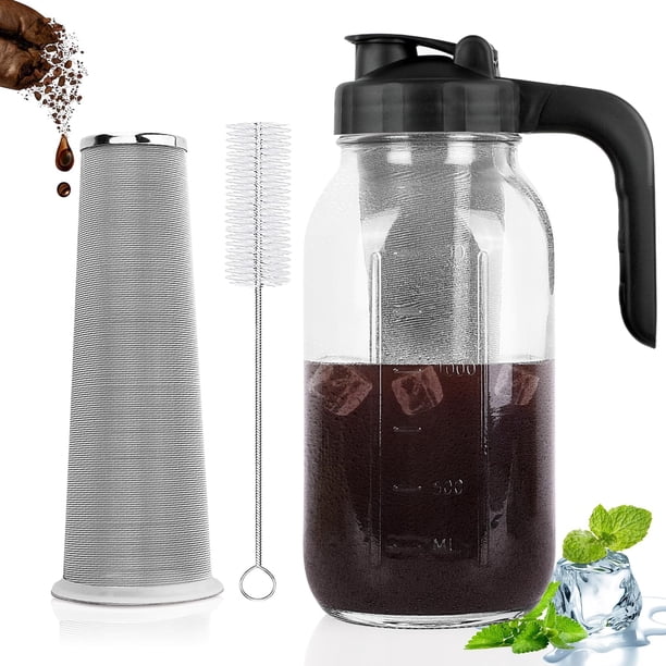 Cafetera Cold Brew Cupluw, tarro de cristal de 1,9 L, color negro