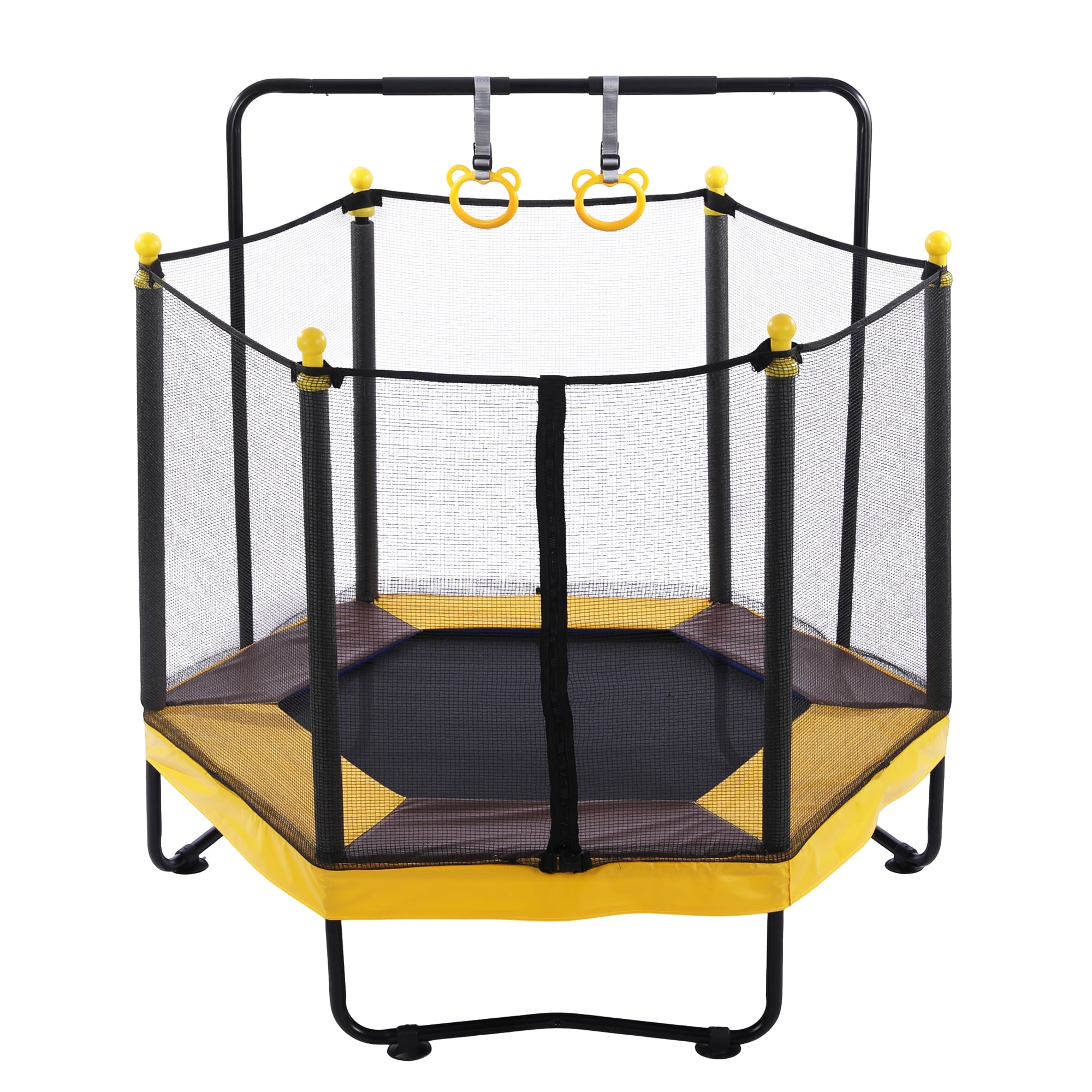 54 Inch Kids Trampoline with Safety Enclosure, Adjustable Gym Bar, Basketball Hoop, Boxing Bag & Ocean Balls, Indoor Outdoor Play Toy for 1-8 Years Old
