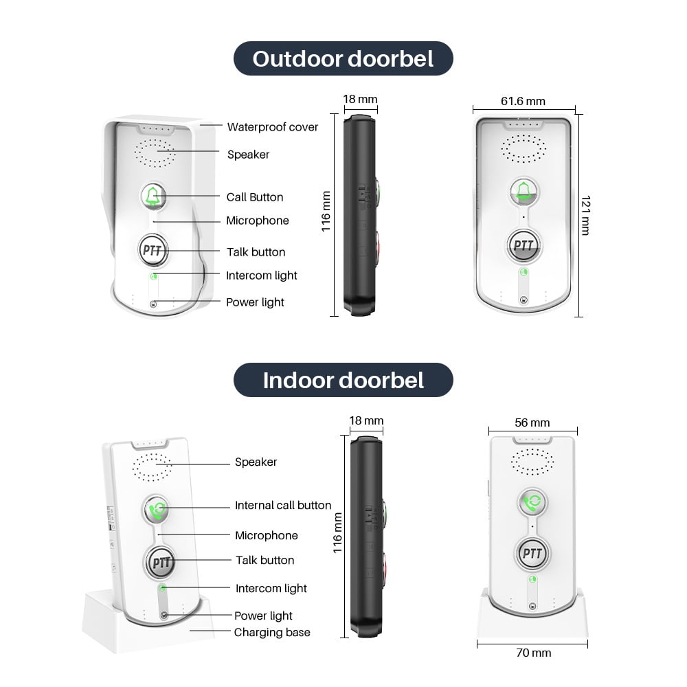 Wireless Doorbell Intercom Rechargeable 1000m/3280ft Long Distance Smart Intercom Doorbells for Home Office Real-Time Two-Way Communication 3 Volume Levels Waterproof Electronic Doorbell Chime