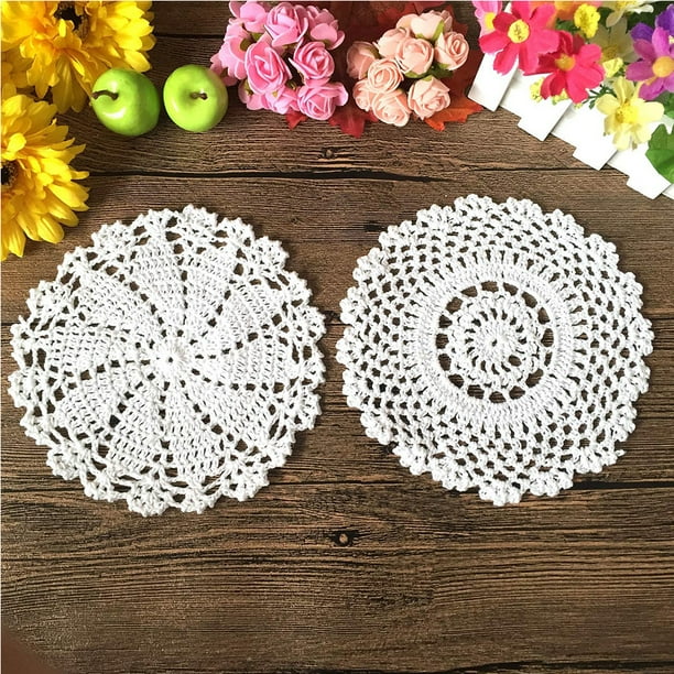 7 Inch 4pcs Handmade Round Crochet Cotton Lace Table Placemats Doilies