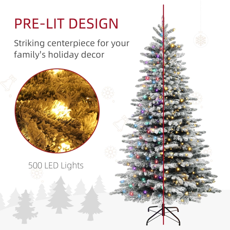 Alvantor Christmas Tree Pre-Lit Flocked with 500 LED Lights 51.2"x51.2"x90" 7.5ft Green