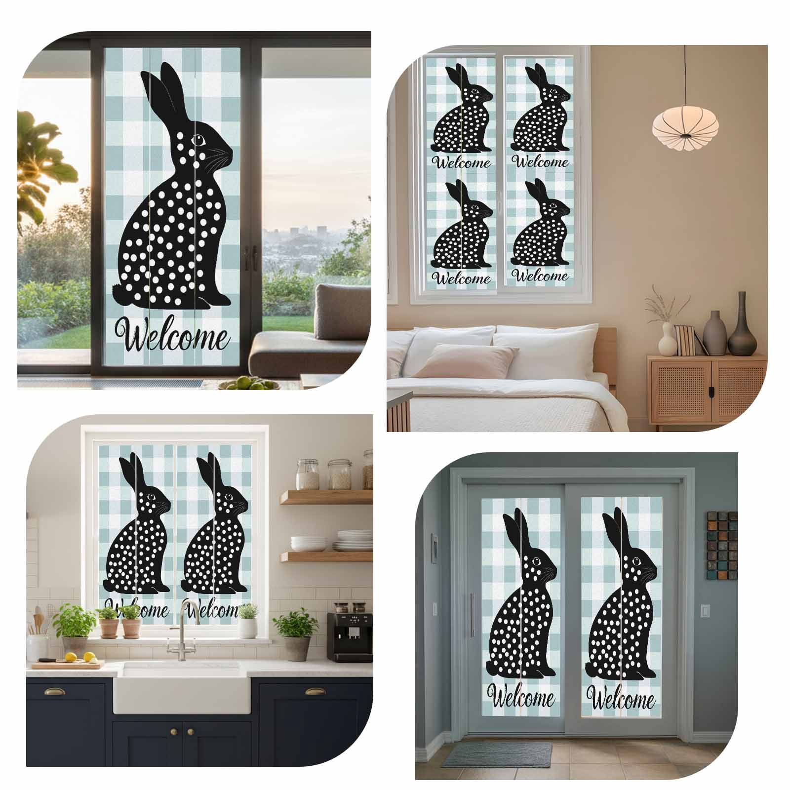 Easter Rabbit Window Privacy Film, Bunny Welcome Frosted Glass Window Clings Static Cling UV Heat Blocking Reusable Door Sticker for Bathroom 23.6 x 59 Inch