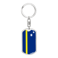 thumbnail image 1 of Curacao Flag Swivel Keychain Dog Tag Stainless Steel or 18k Gold, 1 of 8