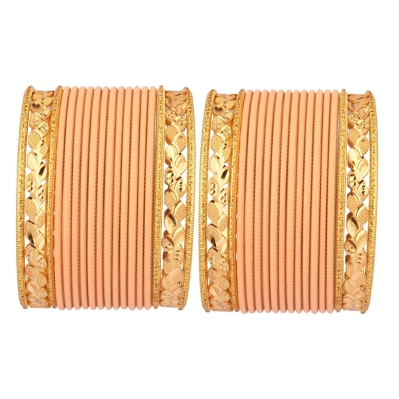 Efulgenz Indian Wedding Bangles Plain Metal Bangle Bracelets Bridal Set Matte Bangles Traditional Gold Tone Glossy Leaf Engraved Bracelet Bangle Set for Women (28 Pcs) Size 2.4