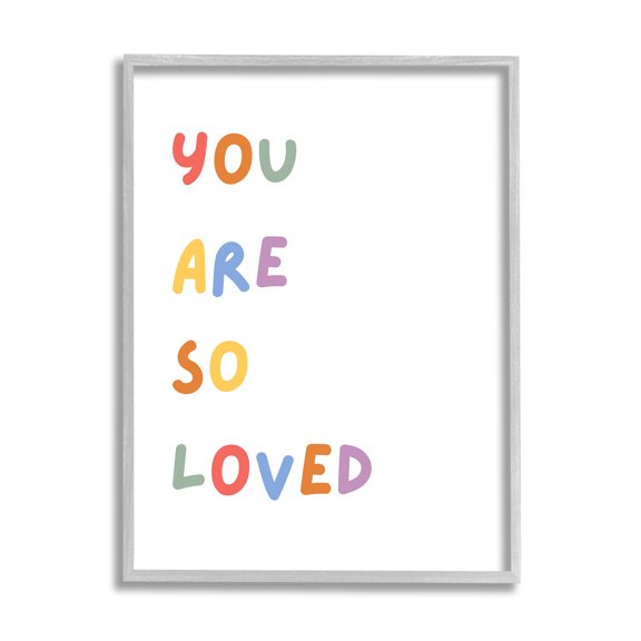 Stupell Industries So Loved Minimal Phrase Inspirational Painting Gray Framed Art Print Wall Art, 24 x 30