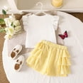 thumbnail image 3 of CAICJ98 Toddler Girls Clothes Summer Short Sleeve T-Shirt + Striped Skort 2pcs Bow Outfit Set for Girls (Yellow,6-7 Years), 3 of 7