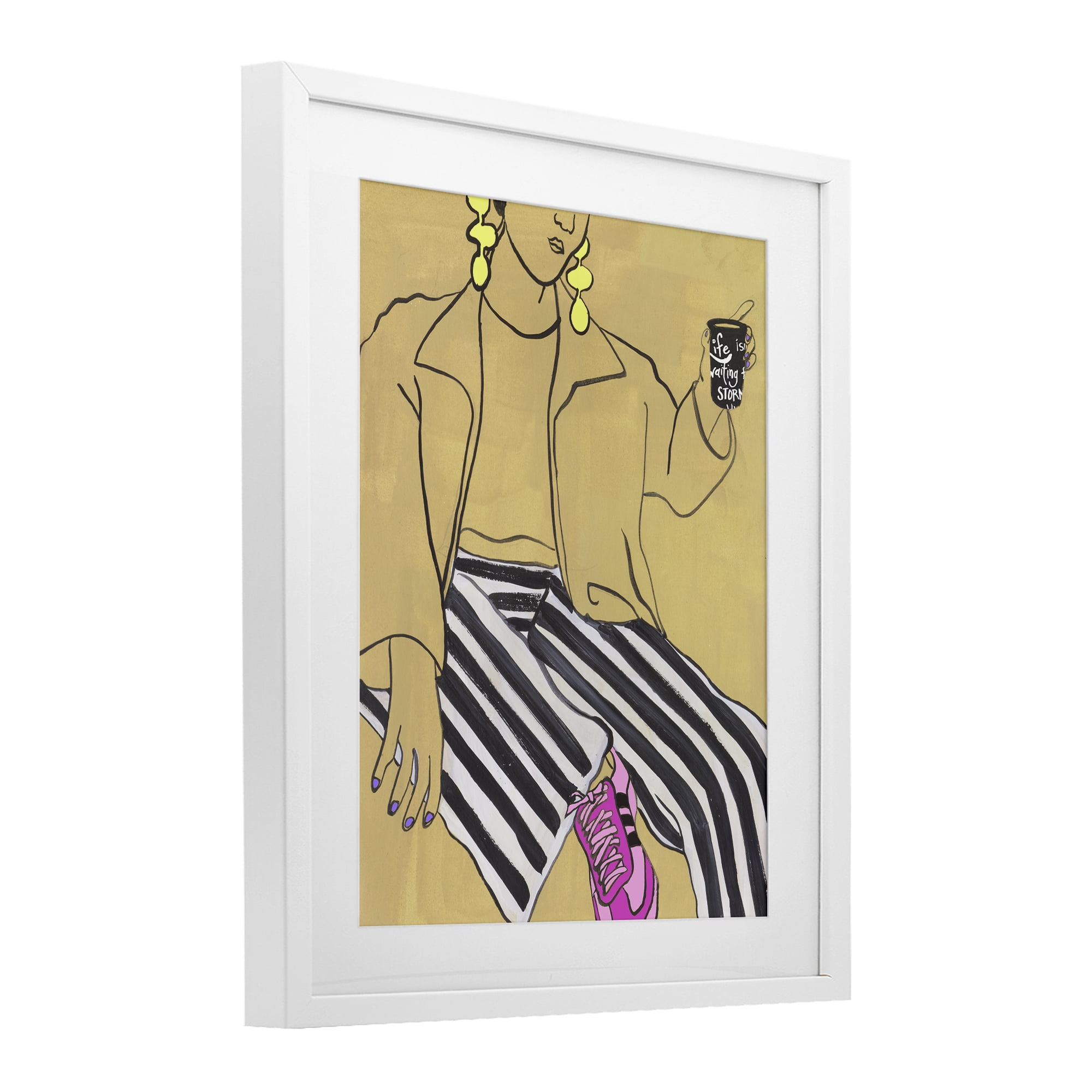 Stupell Industries Fashion Girl in Stripes White Framed Print Under Glass, design by Melissa Wang