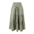 thumbnail image 5 of yueewhu Women Tiered Ruffle Hem Denim Maxi Skirt Solid High Waist Buttons Jean Skirt Vintage Washed Swing Party Streetwear (Army Green, M), 5 of 9