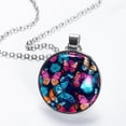 thumbnail image 2 of Flower Butterfly Elegant Glass Circular Pendant Necklace - Stunning Jewelry for Women, 2 of 5