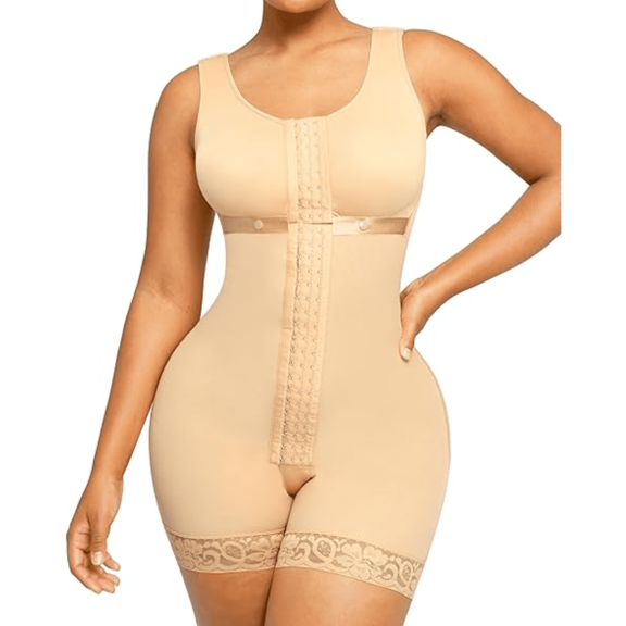 Fajas Colombianas Women Solid Lace-Trim Shapewear Bodysuit Tummy Control Full Body Shaper with Hook