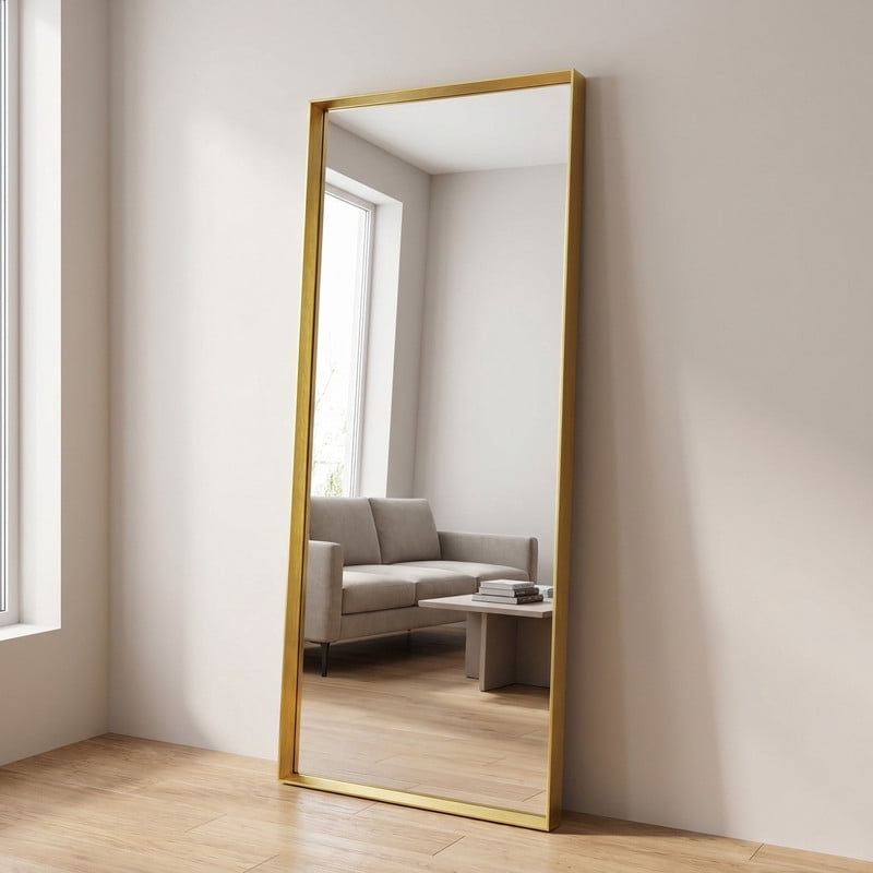 Easy4Home 21"x64" Rectangle Full Length Dressing Mirror Floor Standing Mirror Wall Mounted with Deep Frame,Gold