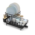 thumbnail image 1 of Fonirra 2-Tier Metal Dish Drainer with Utensil Holder, Removable Drip Tray, 360-Degree Swiveling Spout, Collapsible Dish Drying Rack & Drainboard Set for Kitchen Counter, Black, 1 of 8