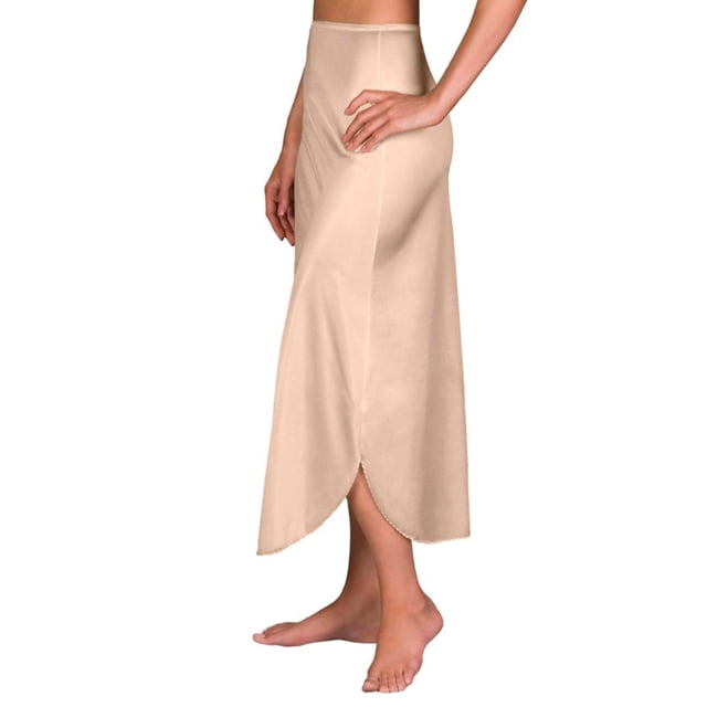 Women's Shadowline 2116 Nylon Essentials Double Slit 1/2 Slip (Nude L)