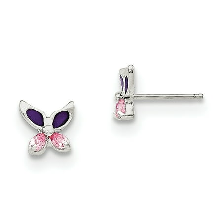 Silver Enamel Animal - 925 Sterling Silver Pink Cubic Zirconia Cz Enameled Post Stud Earrings Animal Butterfly Gifts For Women For Her