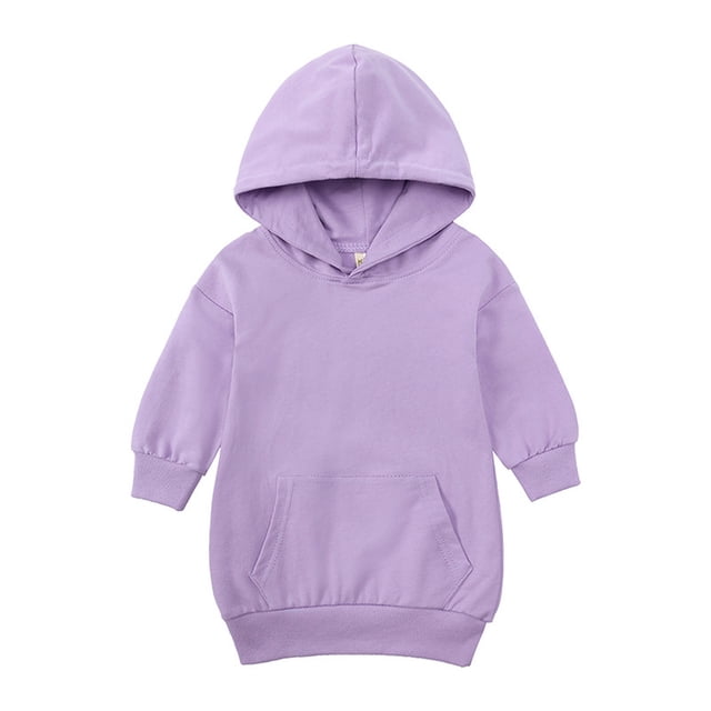 Robes pour Tout-Petits Filles Bébé Chandails en Molleton Colorés Robe Manches Longues Poches Jupe Nouvelle Robe à Capuche Violettes 2-3T