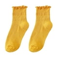 thumbnail image 2 of Wuxian Socks For Women Ruffles Trim Casual Cotton Crew Socks Solid Color Knit Low Ankle Fashion Soft Casual Breathable Socks,Orange,One Size, 2 of 3