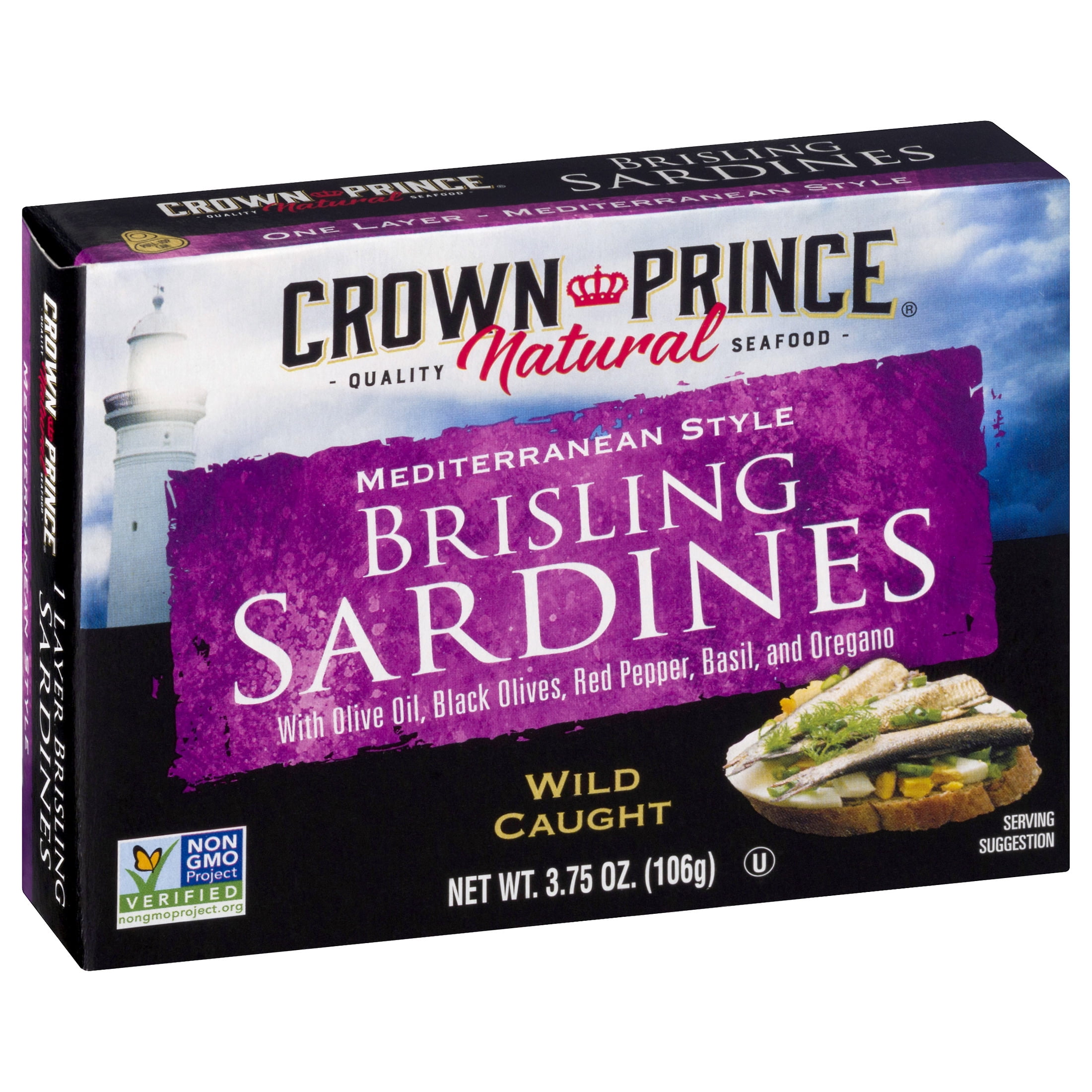 (12 pack) Crown Prince Natural Brisling Sardines, Mediterranean Style, 3.75 oz Can