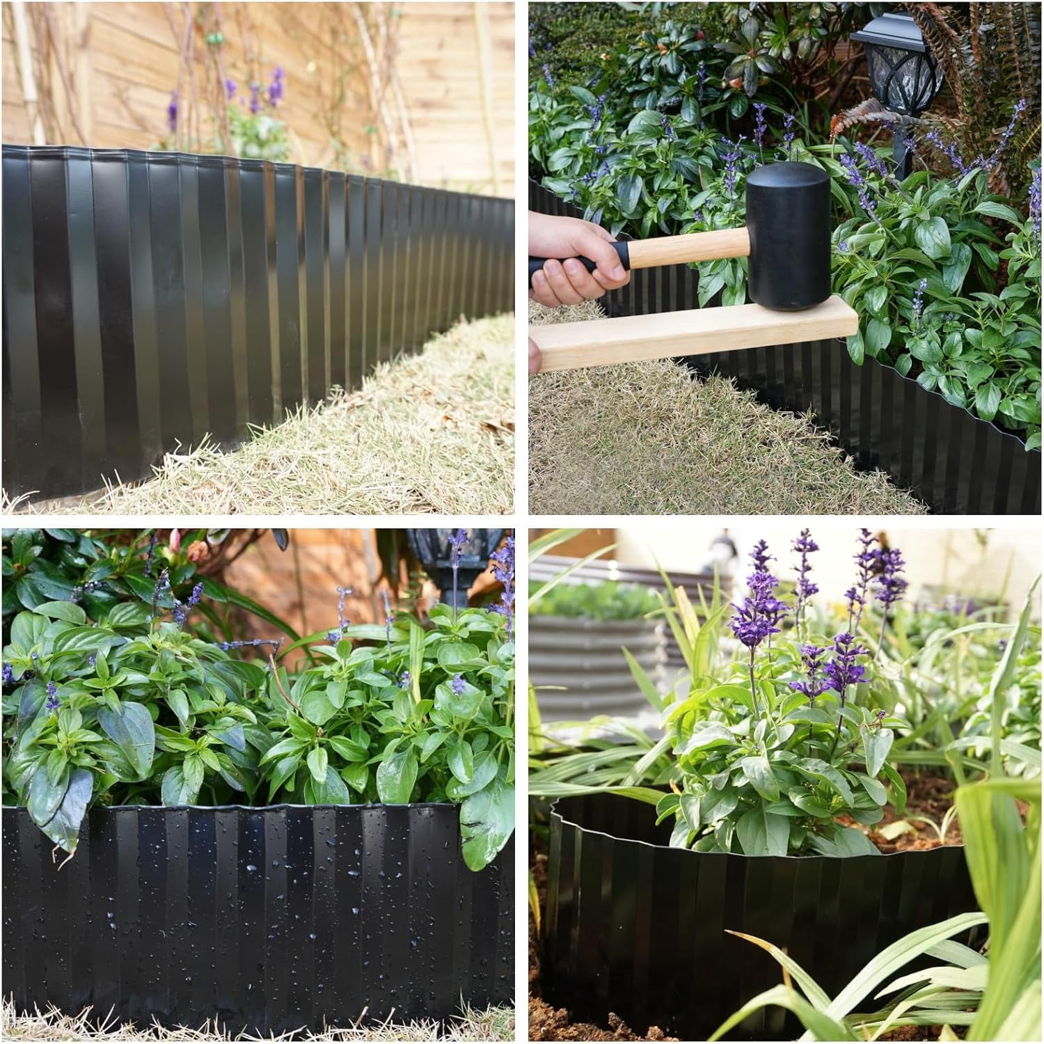 Tramull Corrugated Garden Edging Border,10" x 60' Landscape Paver Edging, Tall Landscape Edging, Fence for Garden, Flower Bed, Lawn and Landscape Edging (Black)