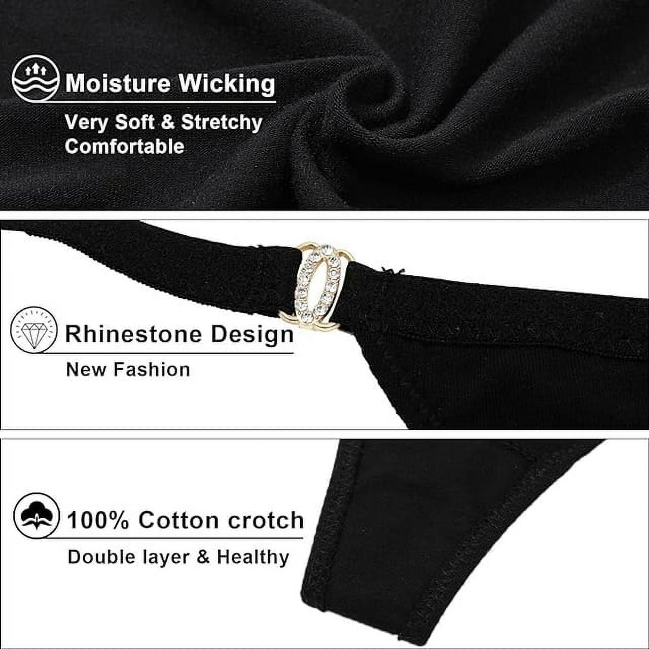 Levao 6 Pack Women's Cotton Underwear Sexy G-String Panties Rhinestone  T-Back Low Rise Invisible Bikini,S : : Clothing, Shoes &  Accessories
