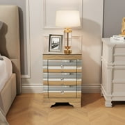Curved Mirror Nightstand With 3 Drawers Glass Bedside Table For Small Spaces Modern End Table With Stainless Steel Legs Silver