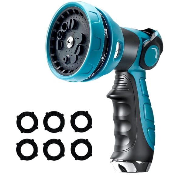 Tenozek Water Hose Nozzle Sprayer 10 Patterns Adjustable High Pressure Heavy Duty Metal Water Hose Sprayer for Garden (Blue)