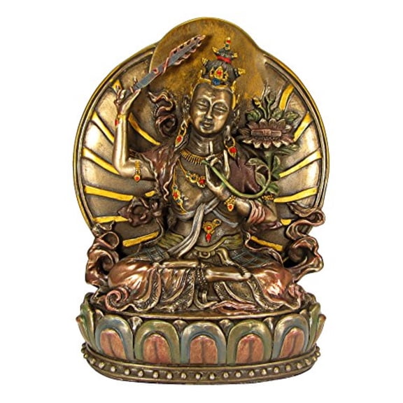 Seated Manjushri on Lotus Base Bodhisattva Buddhism Bronze State Figurine New