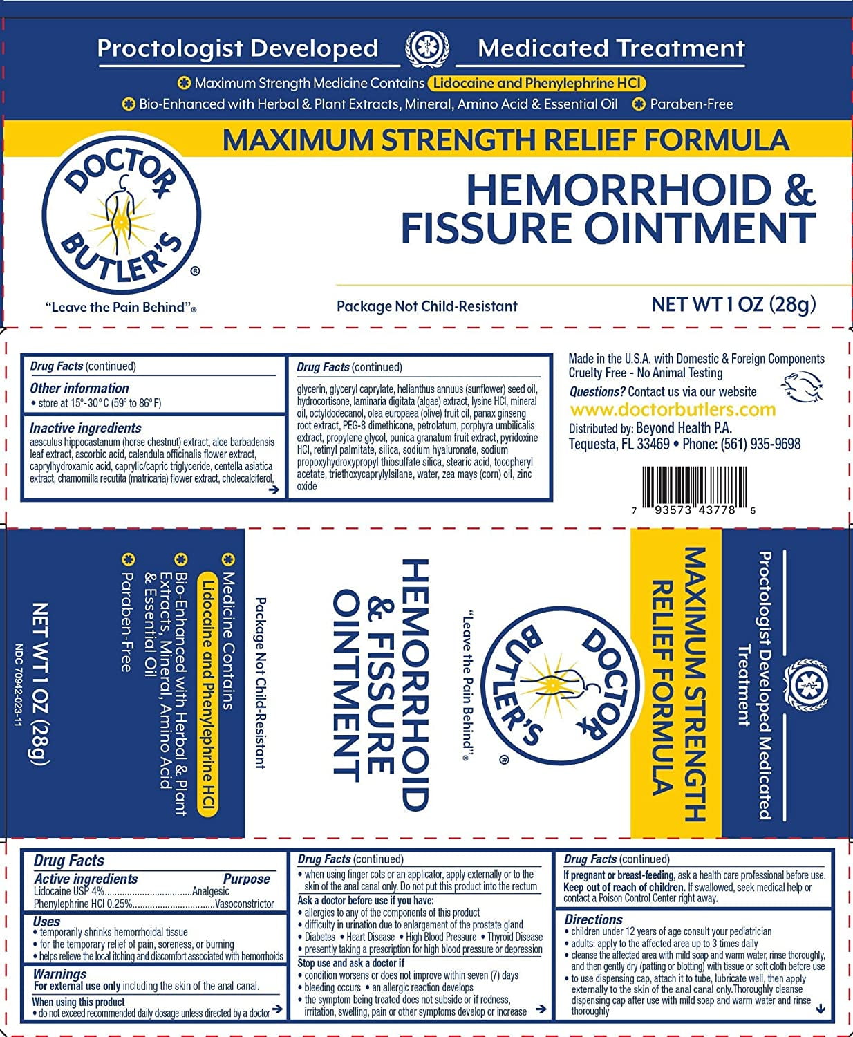 Doctor Butler's Hemorrhoid & Fissure Ointment Fast Acting Relief (1 oz)