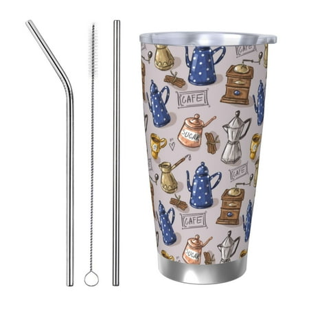 

Matuu Antique Vintage Teapot Coffee Grinder for 20oz Durable Thermal Cups Keep Drinks Cold and Hot Insulated Car Mug with Lid-Straw Three-piece Set