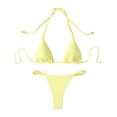 thumbnail image 4 of WEIGFI Women'S Bikini Sets 2 Piece Swimsuit Tops And Thong Bottom Halter Neck Cheeky Swimwear Solid Color Elegant Triangle Summer Pool Casual Holiday Beachwear,Yellow,L, 4 of 4