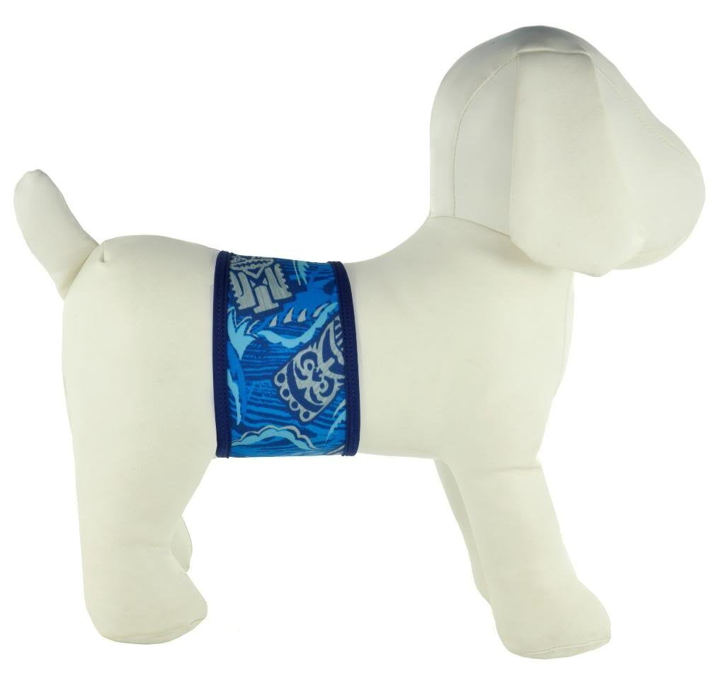 Male Dog Belly Band, Tiki Cobalt, Large, Belly bands for male dogs help with incontinence