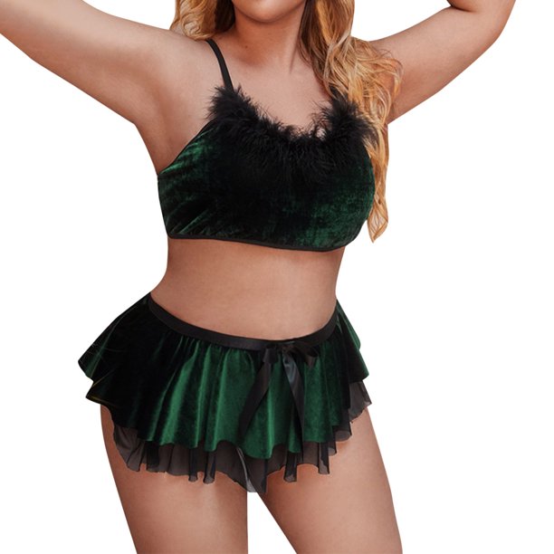 Conjunto de lencería Sexy Gibobby de Navidad de Papá Noel para mujer con cinturones de liga Verde L