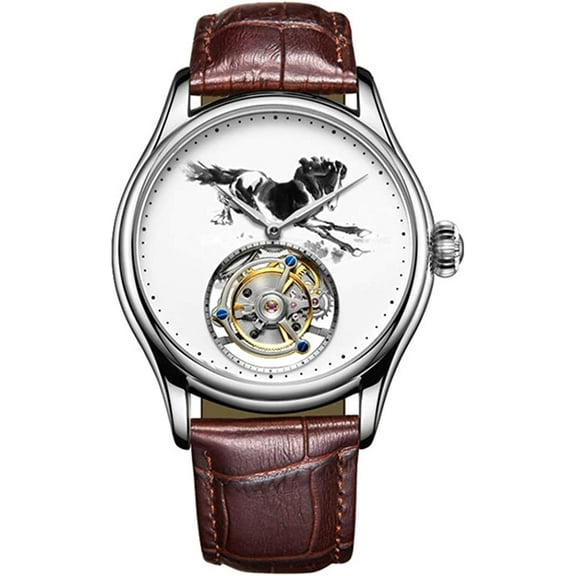AESOP Real Tourbillon Skeleton Hand-Wind Mechanical Wrist Watch Men Sapphire Crystal Manual Business Dress Clock Man Luminous Leather Band Ink Horse Dial