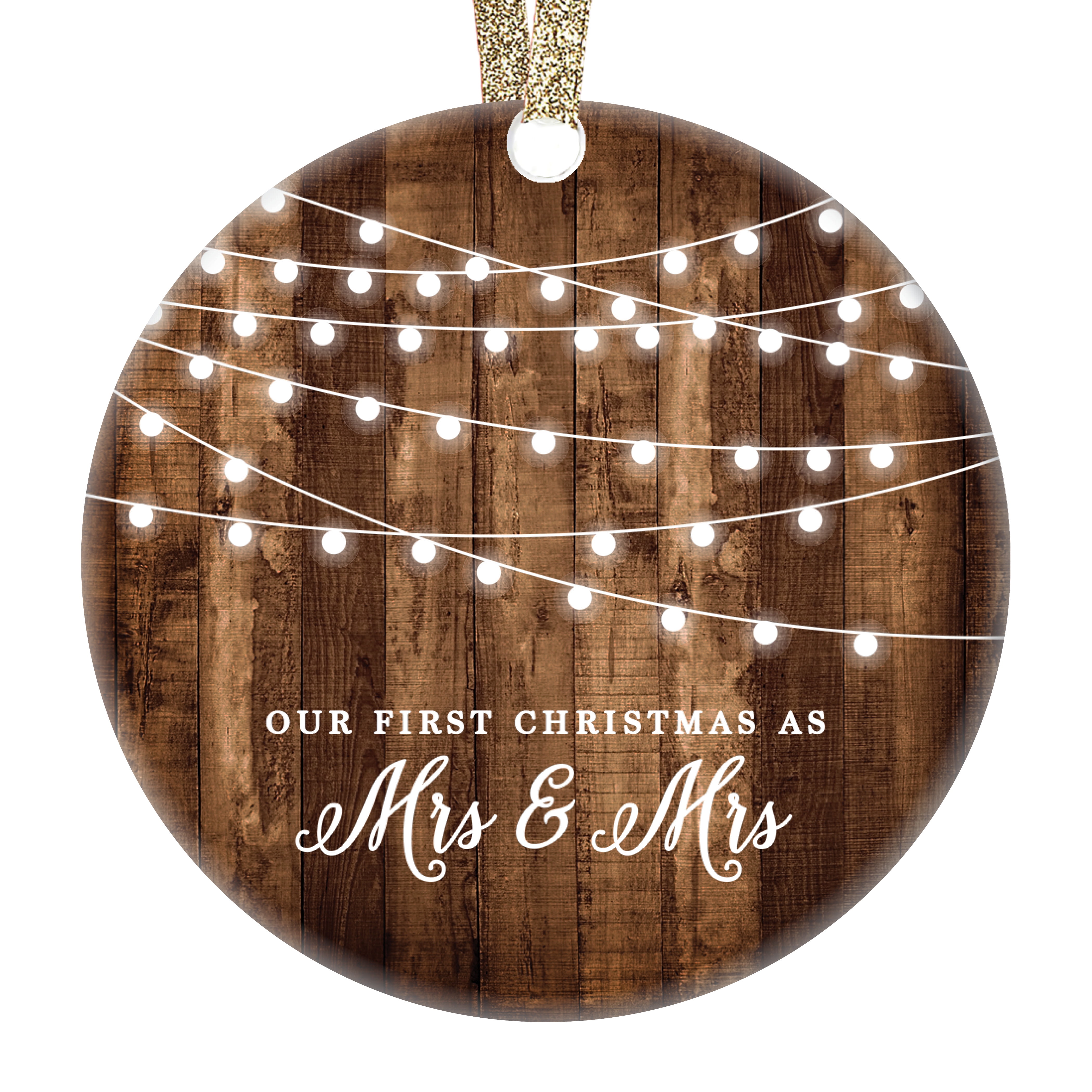 Married Lesbian Couple Christmas Ornament First Christmas as Mrs and Mrs New Wives Ceramic Same Sex Newlywed Gay Pride Rustic Farmhouse Collectible 3/