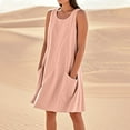 thumbnail image 2 of Women's Solid Color Sleeveless Tank Dress Casual Beach Sundress with Front Ruffle Trim and Hidden Pockets for Daily Wear,Pink L, 2 of 5