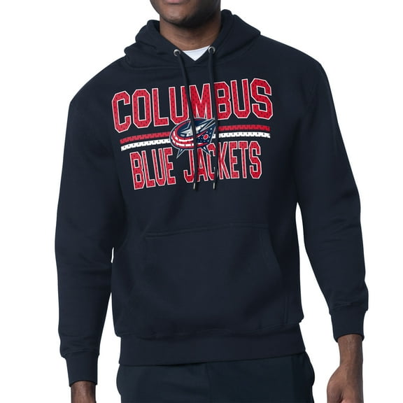 Men's Starter Navy Columbus Blue Jackets Mesh Look Team Name Logo Tri-Blend Pullover Hoodie