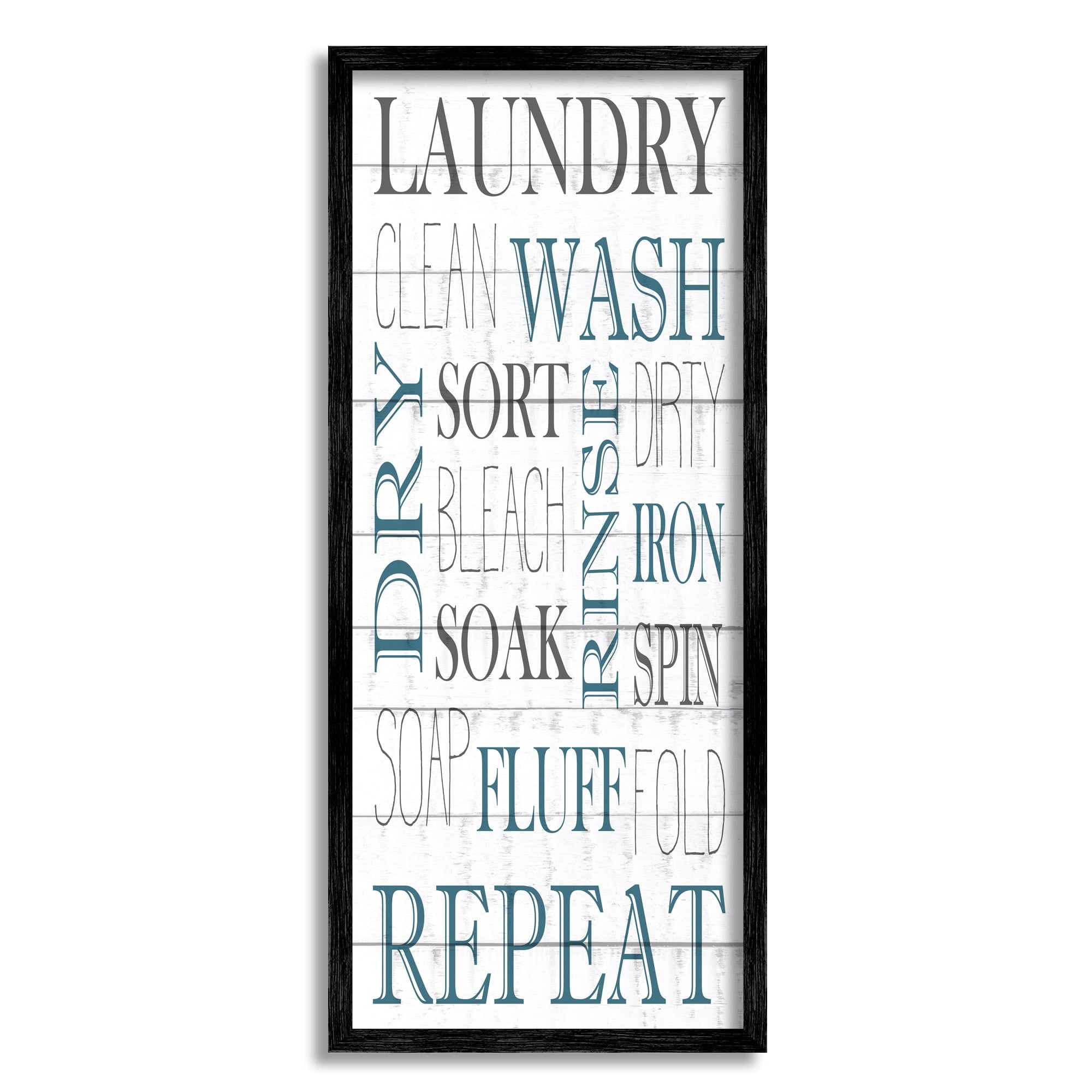 Stupell Industries Laundry Room Blue White Text Typography Sign Framed Wall Art, 13 x 30, Design by Kim Allen