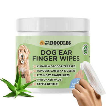 We Love Doodles Dog Ear Wipes - Pre Soaked Finger Ear Wipes for Dogs, Safe & Gentle Ear Cleaner for Dogs, Cleans & Deodorizes, Pet Wipes for Dogs, Dog Cleaning Wipes for Easy Grooming, 50 pcs