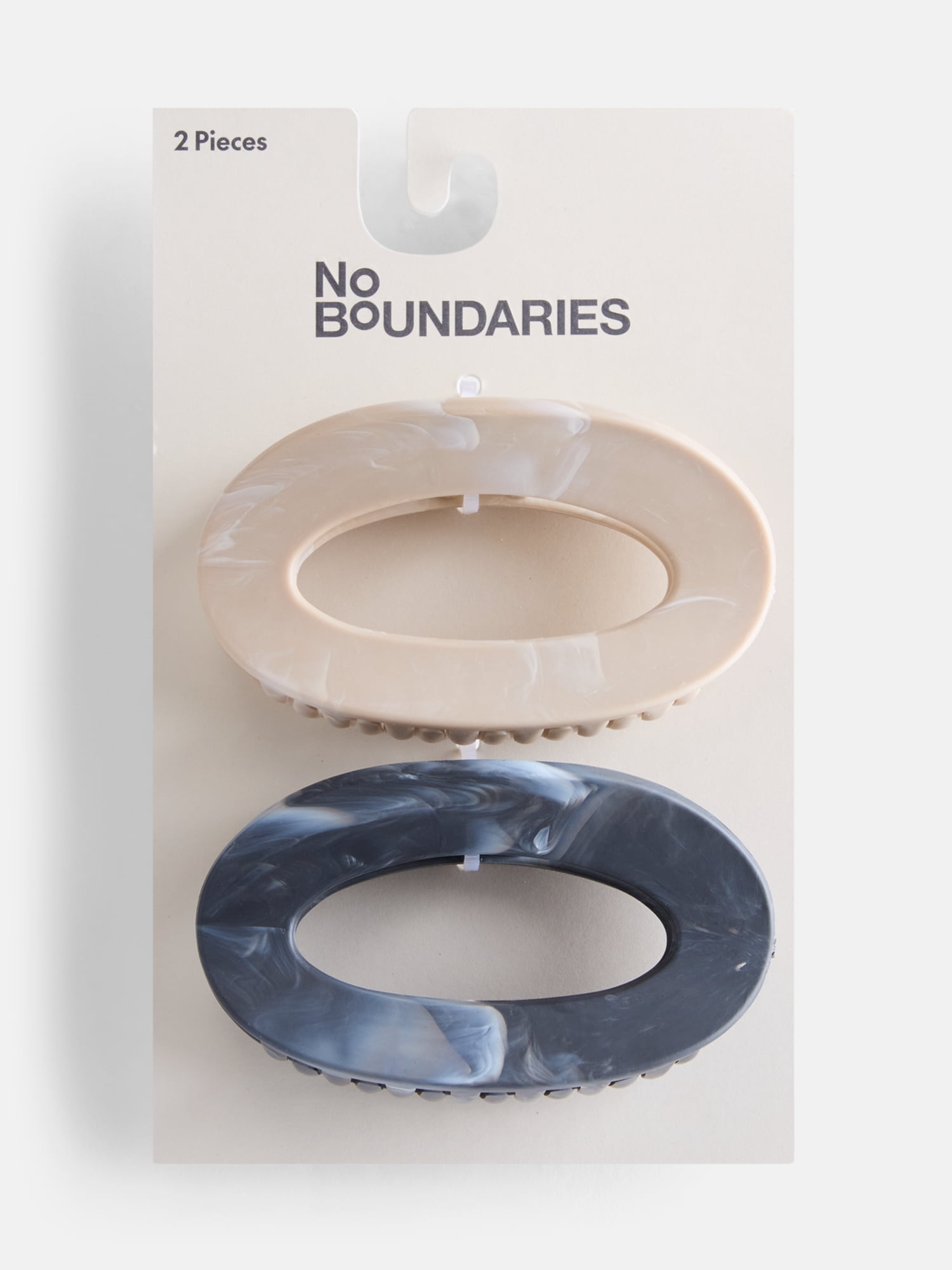 No Boundaries Women's Oval Hair Claw Clips, Black, 2 Pack