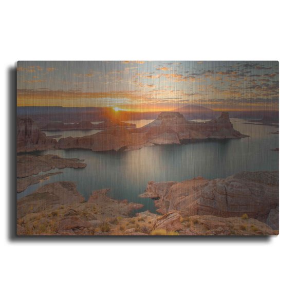 Luxe Metal Art 'Gunsight Sunrise' by John Gavrilis, Metal Wall Art, 24"x16"