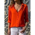 thumbnail image 4 of Women Lapel Button Down Chiffon Shirts Solid Color Office Blouse Casual Long Sleeve Tops Red S, 4 of 8